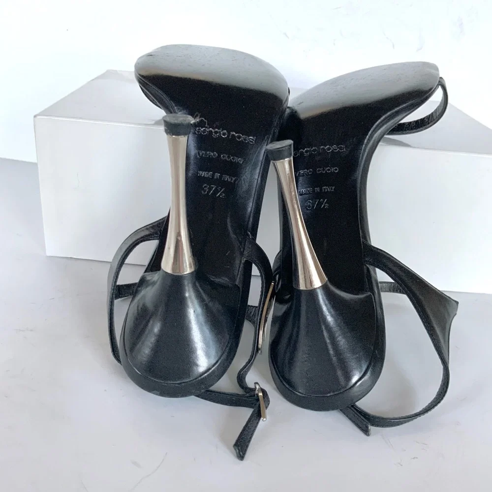 Sergio Rossi black  silver stiletto sandals heels 37.5